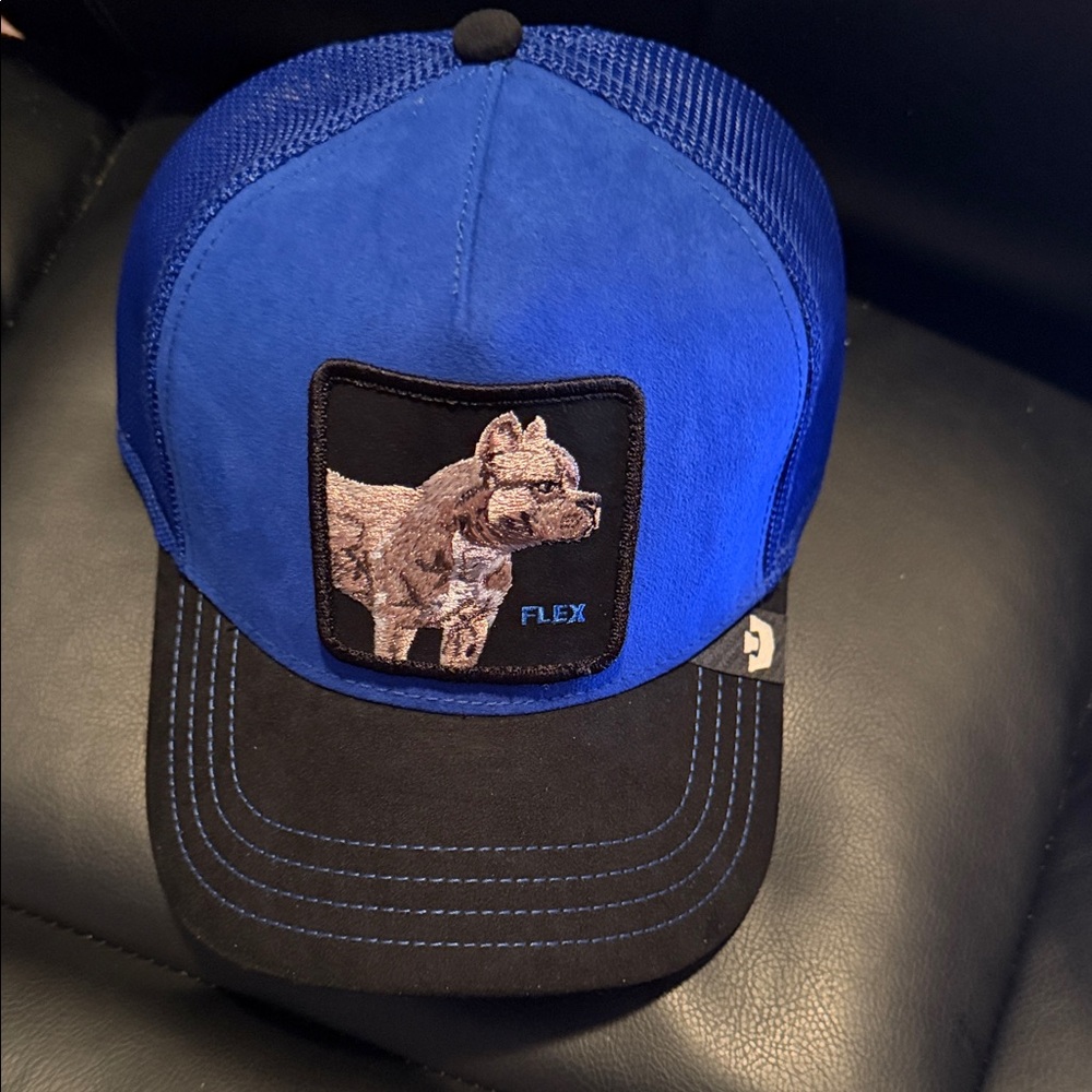 Blue and Black Dog Patch Cap flex goorin bros